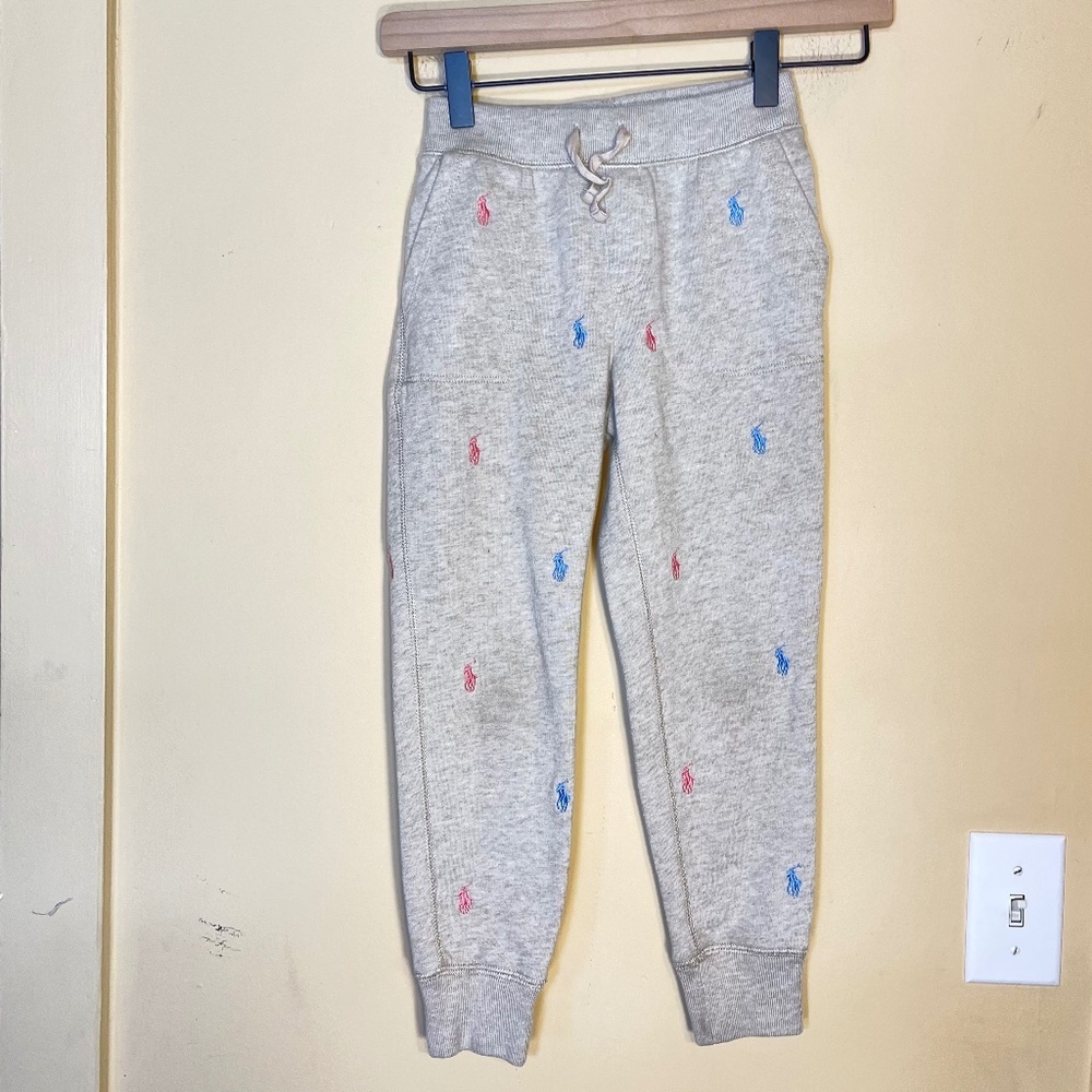 Ralph Lauren Light Gray Sweatpants with Pink & Blue Polo Embroidery